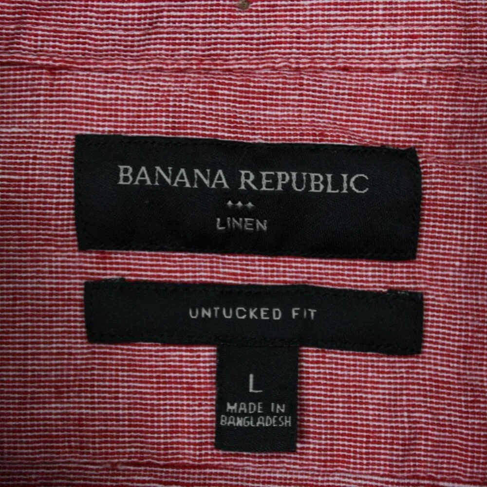 Banana Republic Shirt Adult Large Red Untucked Fit Linen/Cotton Blend L/S Button